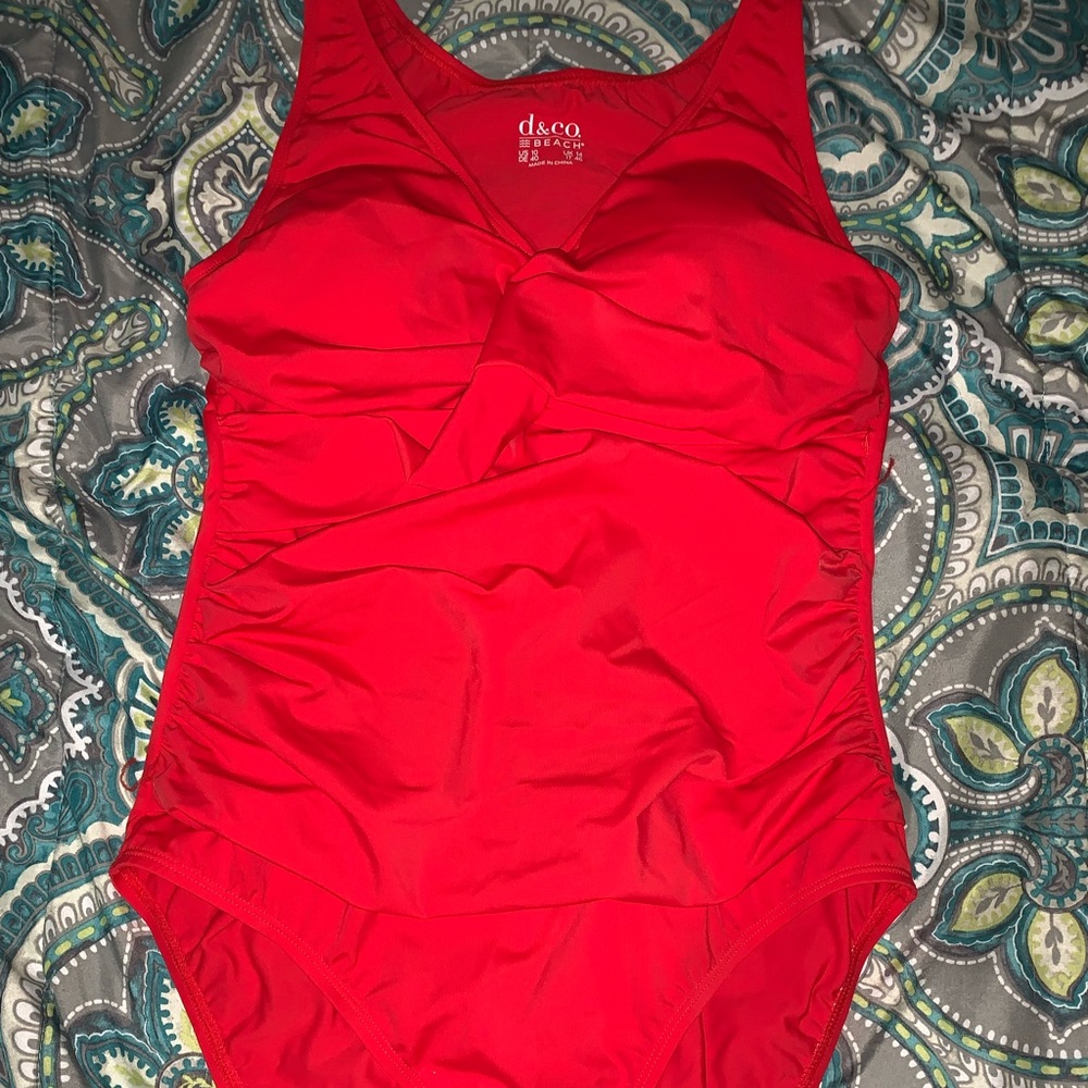 Denim & Co. Beach Twist V-Neck One-Piece with Ruching size 10